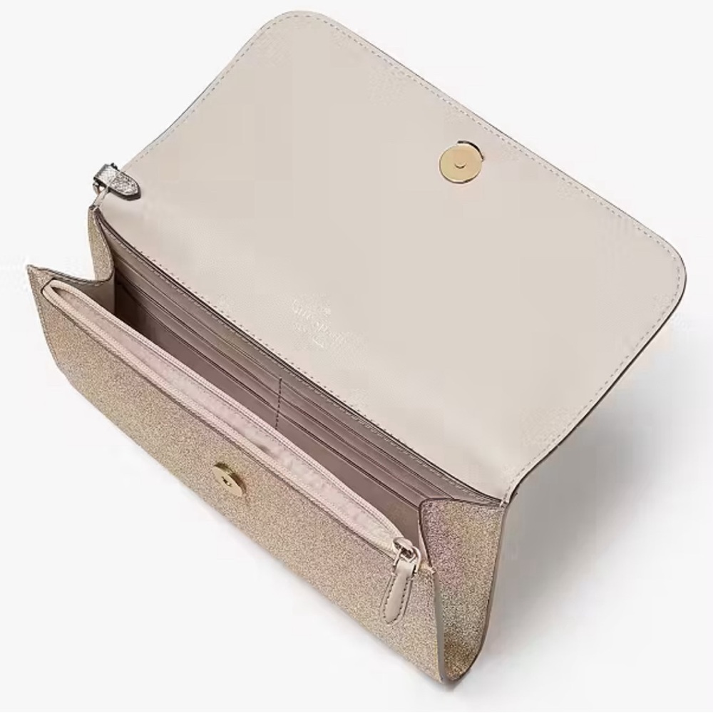 Kate Spade ♠️ Gold Glimmer Medium Flap Wallet/Wristlet - Picture 2 of 6
